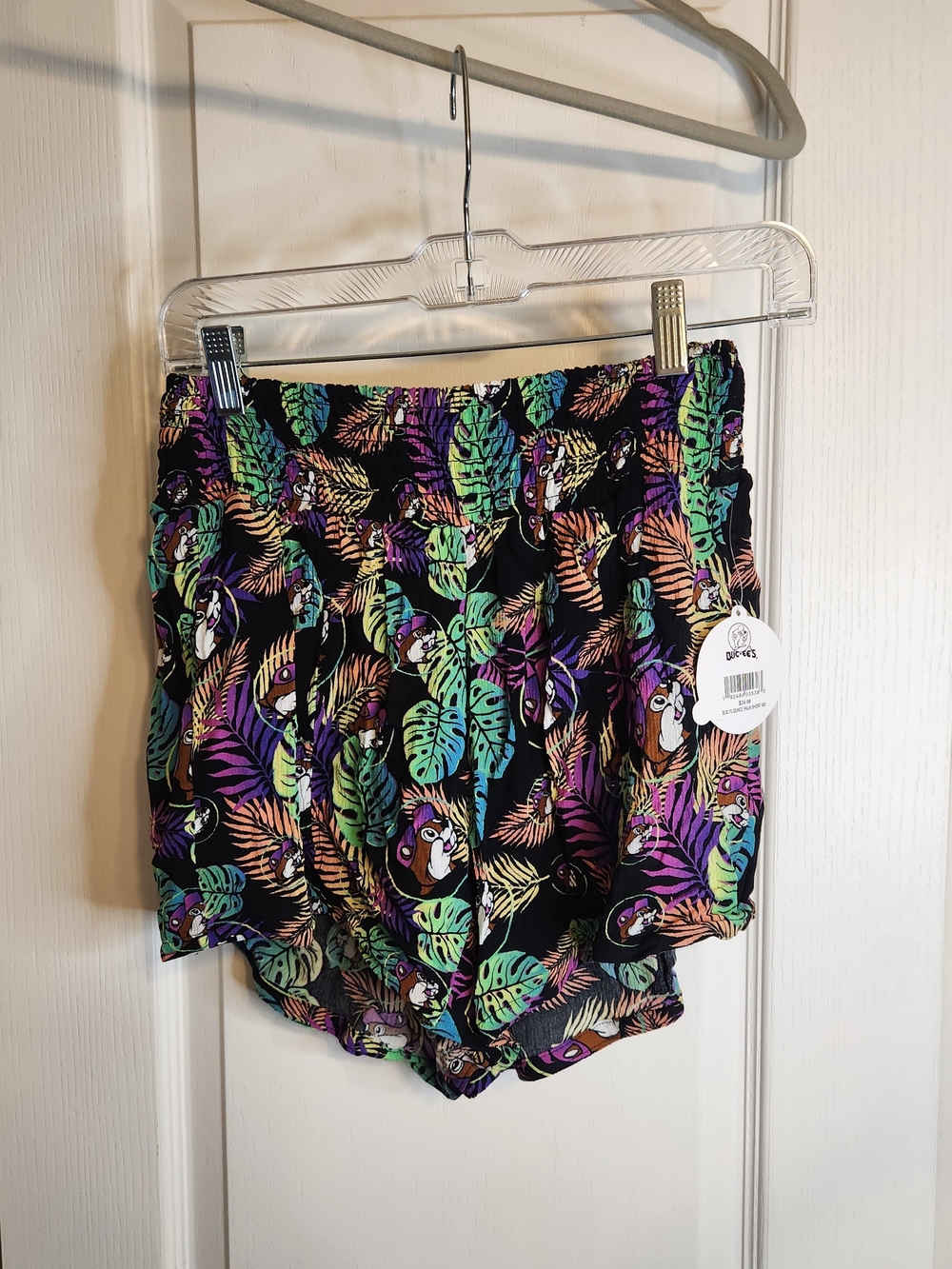 Women's Tropical Leaf Athletic Shorts - Black Multi